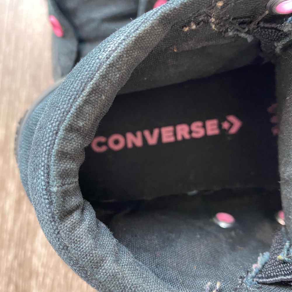 Converse High tops. All black w/pink details. 11 - Picture 11 of 13